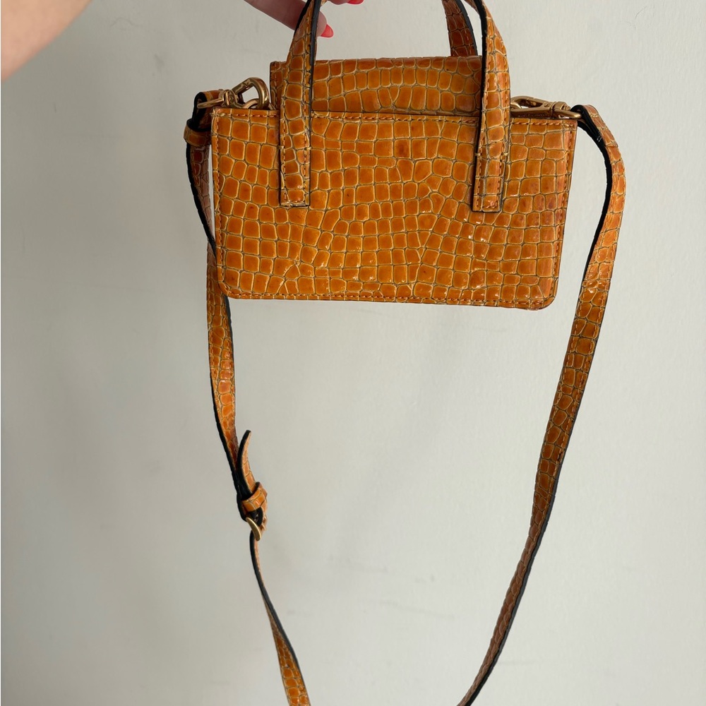 Marge Sherwood Mini Croc Embossed Leather Bag Yellow Top Handle Crossbod - Picture 6 of 10